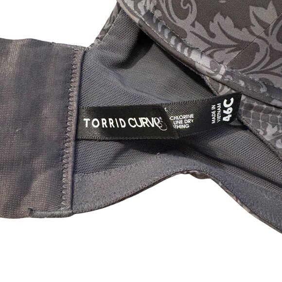 Torrid Curve Black & Gray Floral Underwire Bra 46C Adjustable Straps Padded Cups - Picture 2 of 3
